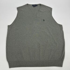 Polo Ralph Lauren Sweater Vest Men's 2XLT Tall Gray Pima Cotton V-Neck Preppy